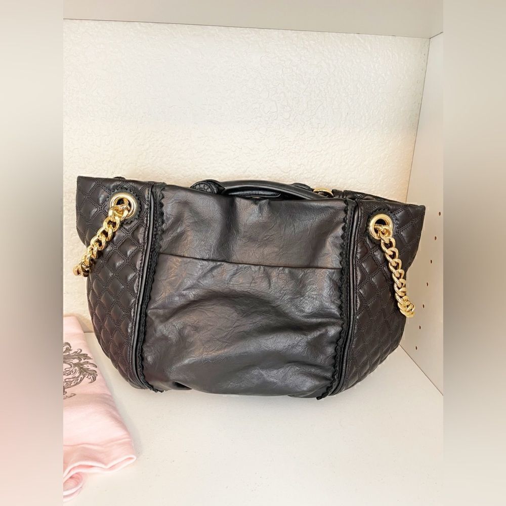 Juicy Couture Y2K black Leather Trim large shoulder purse Tote with dust bag - Picture 7 of 14
